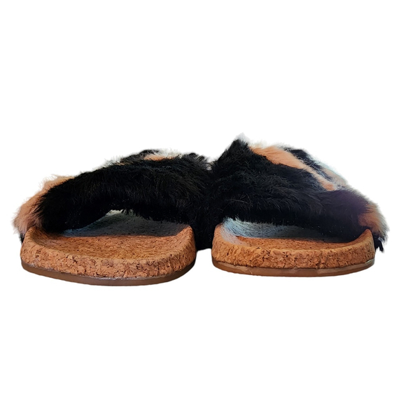 L4L Ace Black Blush Pink & White Faux Fur Slide Sandal 7 - Picture 7 of 14